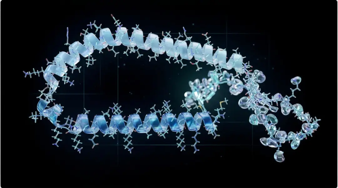 Alpha-synuclein protein structure showing the ordered alpha-helical region and the intrinsically disordered C-terminal tail — the protein with no stable shape that has defeated three decades of drug design.